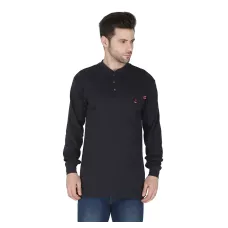 Forge Fr Men's Navy Henley Neck Long Sleeve T-shirt MFRHNLY-004 NAVY