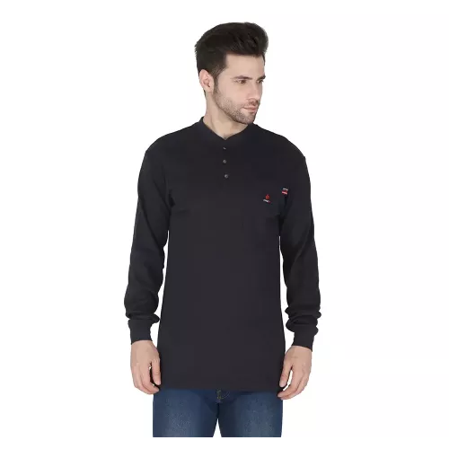 Forge Fr Men's Navy Henley Neck Long Sleeve T-shirt MFRHNLY-004 NAVY